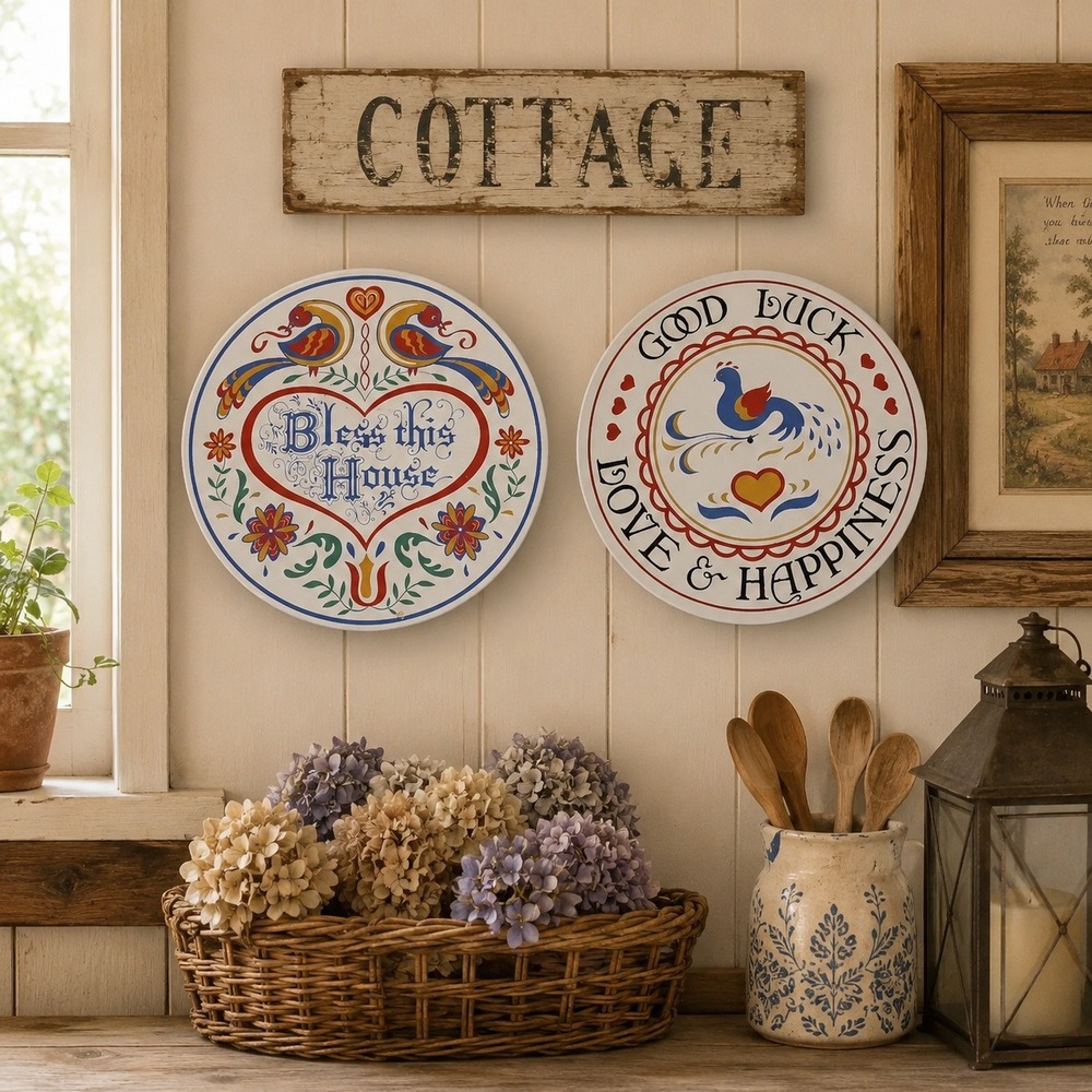 Conestoga Crafts Haus-Segen Signs Set 2 Bless This House Good Luck Folk Art